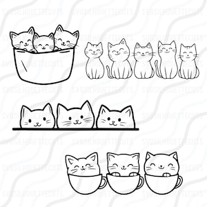 Cat Doodle SVG, Cute  Cartoon Cat SVG, Cat line art SVG Cut table Design,svg,dxf,png Use With Silhouette Studio & Cricut_Instant Download