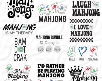 Paquete de archivos SVG de Mahjong, SVG de Mahjong, SVG de jugador de Mahjong, diseño de mesa de corte, svg, dxf, png. Compatible con Silhouette Studio y Cricut. Descarga digital.