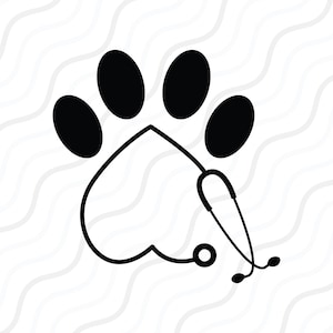 Dierenarts Tech SVG, Paw Print SVG, veterinaire stethoscoop SVG gesneden tabelontwerpweergave, svg, dxf, png gebruik met Silhouette Studio en Cricut_Instant download
