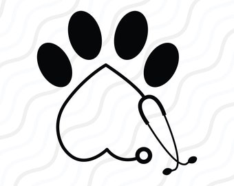 Vet Tech SVG, Paw Print SVG, Veterinary Stethoscope SVG Cut table Design,svg,dxf,png Use With Silhouette Studio & Cricut_Instant Download