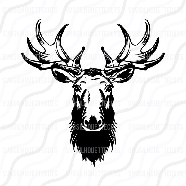 Moose Head SVG, Moose Antler Svg, Moose Silhouette SVG Cut table Design, svg, dxf, png Use With Silhouette Studio & Cricut Instant Download