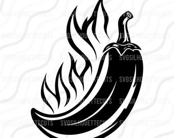 Chili Pepper In Fire SVG, Chili SVG, Mexican Culture SVG Cut table Design,svg,dxf,png Use With Silhouette Studio & Cricut_Digital Download