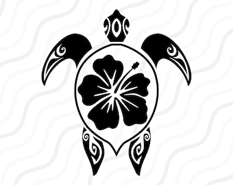 Tribal Sea Turtle SVG, Hibiscus SVG, Sea Turtle SVG Cut Table