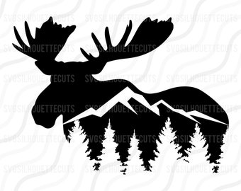 Moose Forest SVG, Moose SVG, Moose In Forest SVG Cut table Design,svg,dxf,png Use With Silhouette Studio & Cricut_Digital Download
