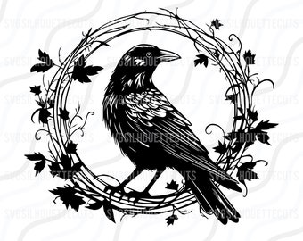 Crow with Wreath SVG, Raven Svg, Black Raven Svg,Crow  SVG Cut table Design,svg,dxf,png Use With Silhouette Studio & Cricut_Instant Download