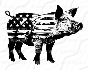 Bandera estadounidense, cerdo SVG, cerdo SVG, cerdo SVG, diseño de mesa de corte, SVG, DXF, PNG para usar con Silhouette Studio y Cricut_Descarga digital