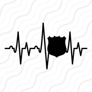 Police Badge Heartbeat SVG: Cut File Design (Digital Download)