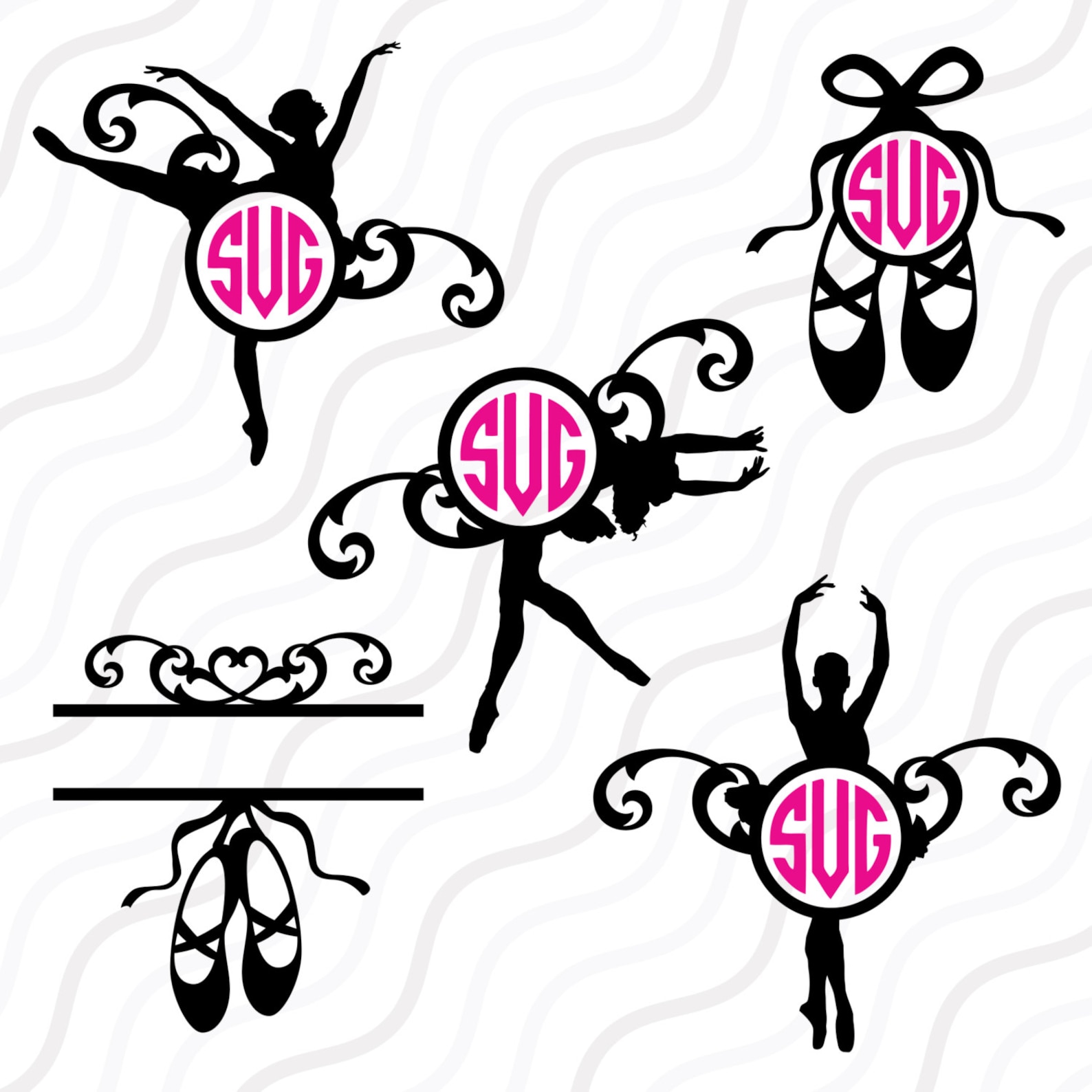 ballet svg, ballet shoe monogram svg, ballet monogram svg cut table design,svg,dxf,png use with silhouette studio & cricut_insta