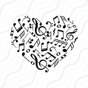 Nota musical de corazón SVG, nota musical SVG, diseño de tabla de corte SVG de latido del corazón, svg, dxf, png para usar con Silhouette Studio y Cricut_Descarga instantánea