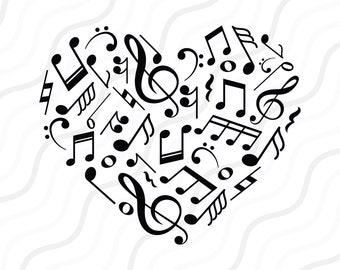 Heart Music Note SVG, Music Note SVG, Heartbeat SVG Cut table Design,svg,dxf,png Use With Silhouette Studio & Cricut_Instant Download