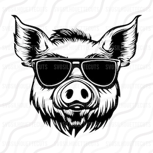 Cerdo con gafas de sol SVG, Cerdo divertido Svg, Cerdo SVG, Animal SVG Tabla de corte Diseño,svg,dxf,png Úselo con Silhouette Studio y Cricut_Descarga instantánea