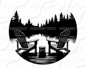 Lake Scene Adirondack Chair SVG, Adirondack Chair SVG Cut table Design,svg,dxf,png Use With Silhouette Studio & Cricut_Digital Download