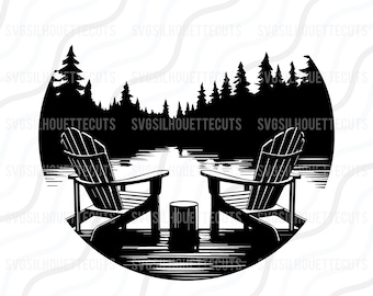 Lake Scene Adirondack Chair SVG, Adirondack Chair SVG Cut table Design,svg,dxf,png Use With Silhouette Studio & Cricut_Instant Download