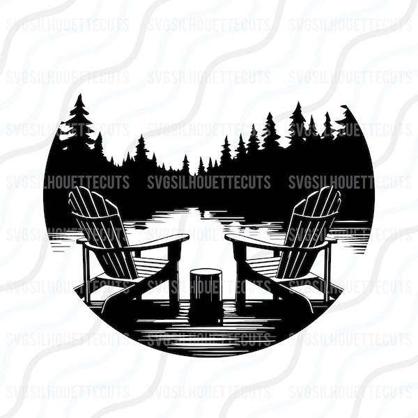 Lake Scene Adirondack Chair SVG, Adirondack Chair SVG Cut table Design,svg,dxf,png Use With Silhouette Studio & Cricut_Instant Download