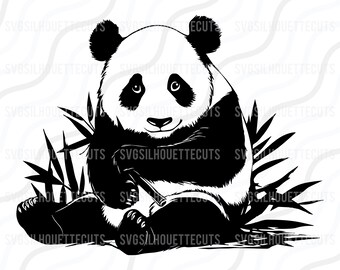 Panda SVG, Cute Panda Svg, Animal Svg, Bamboo SVG Cut table Design, svg, dxf, png Use With Silhouette Studio & Cricut Instant Download