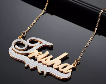 Double Plated Crystal Name Necklace Bling Diva Queen Hip Hop Etsy Singapore