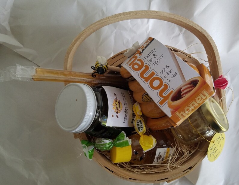 Seasonal Raw Honey Gift Basket with Orange Honey Pot Raw