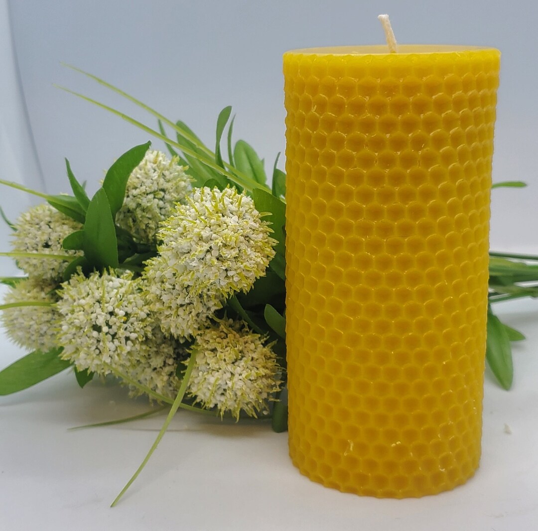 Pure Beeswax Pillar Candle, 100 Beeswax, Honey Comb Pattern