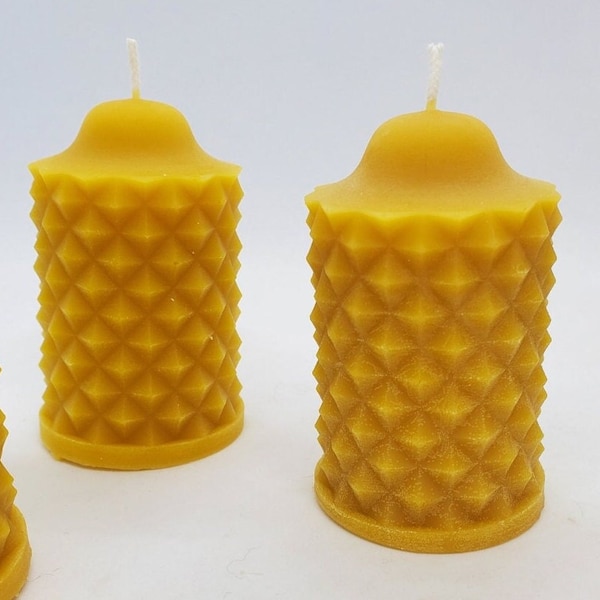 Pure Beeswax Studded Pillar Candle, 100% Beeswax, Handmade