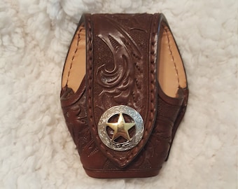 Handmade Tooled Leather Handcuff Case for Duty Belt