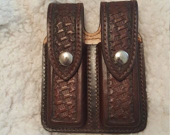 Handmade Tooled Double Magazine Pouch
