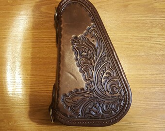MADE TO ORDER! Western Floral hand tooled leather pistol caddy (small)