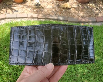 Echte Amerikaanse Alligator Bifold Portemonnee in Zwart
