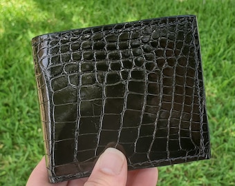 Echte Amerikaanse Alligator Bifold Portemonnee in Zwart