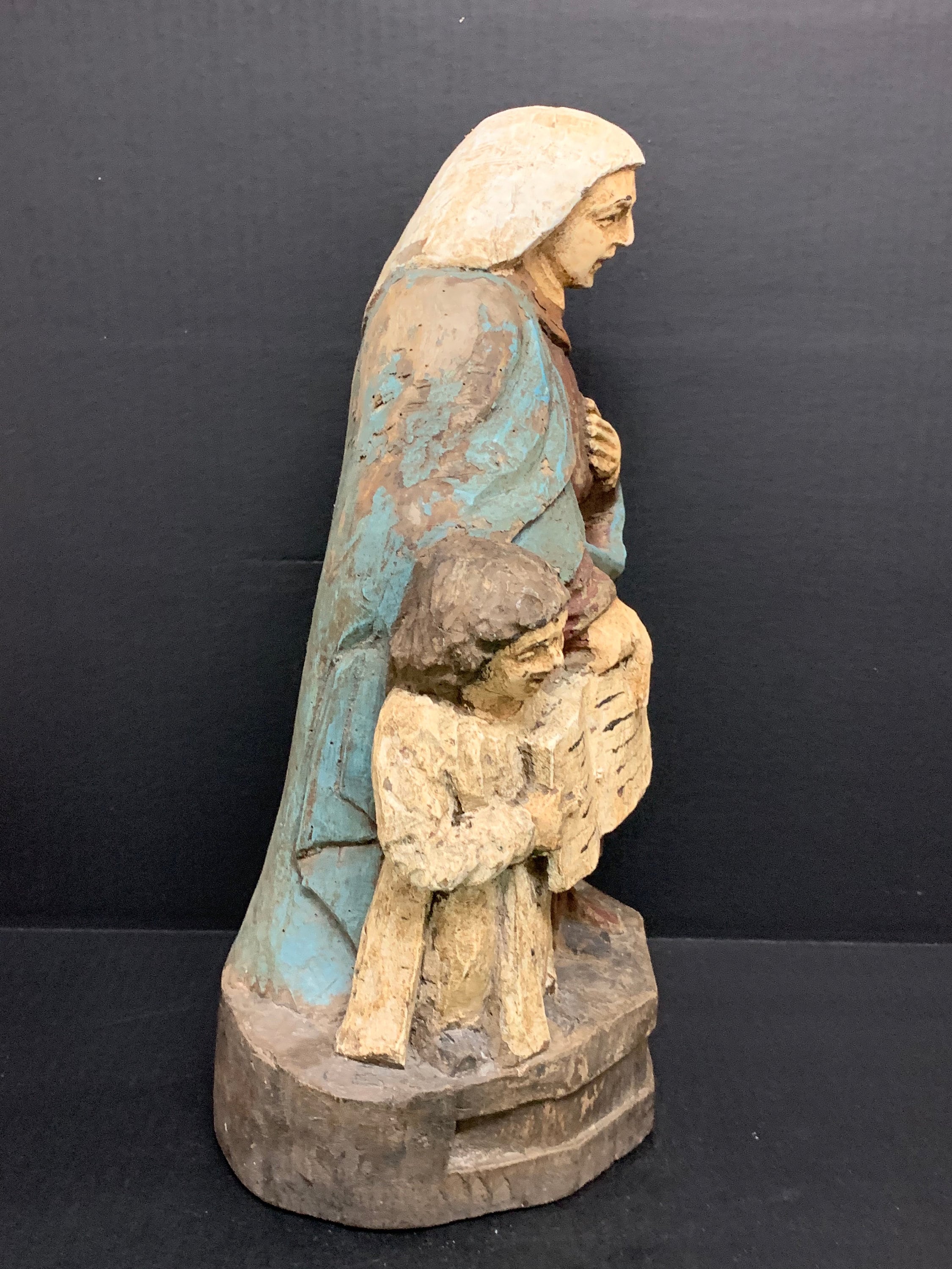 Carved Wood Religious Saint Anne Statue Etsy