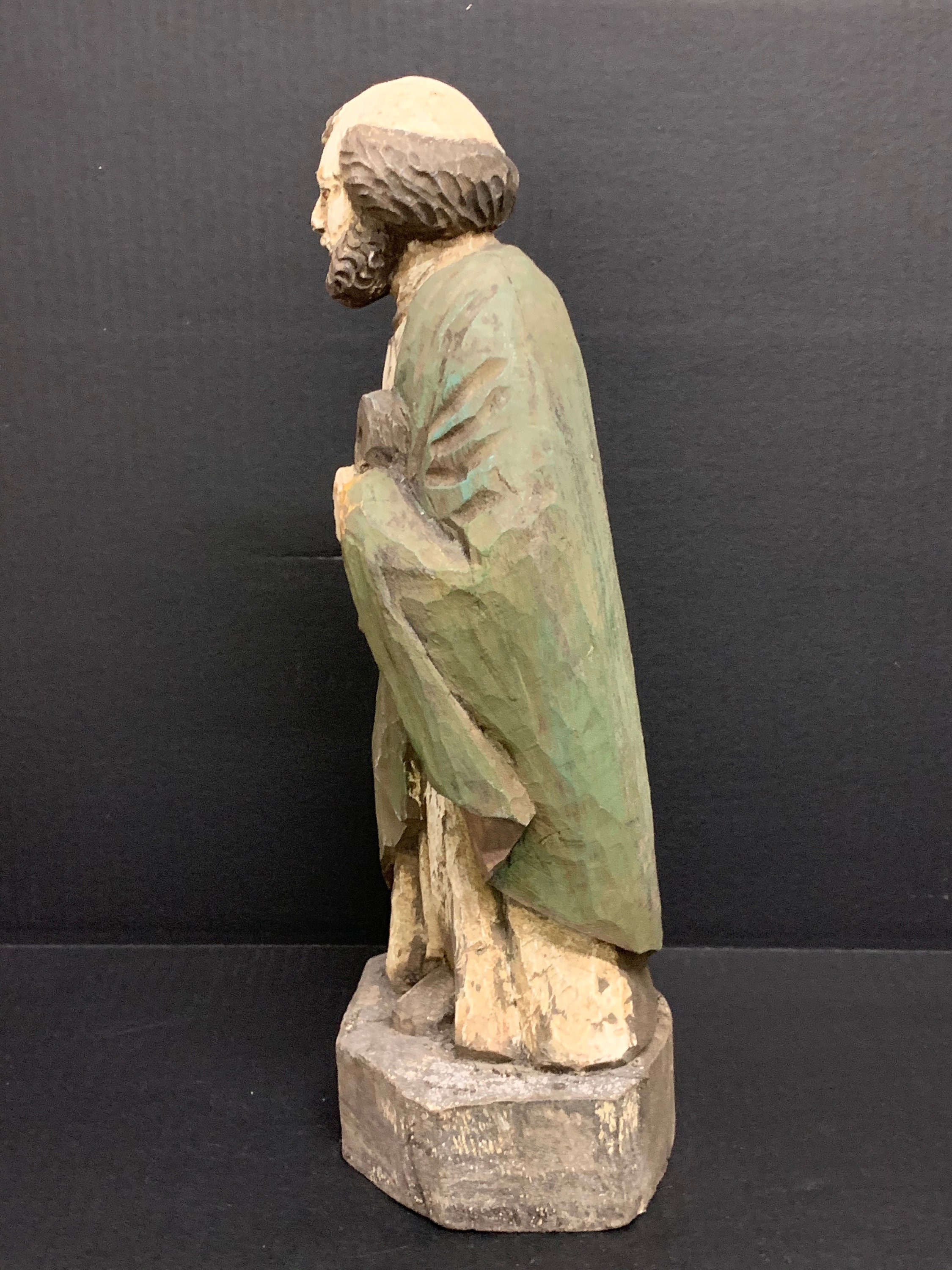 Carved Wood Religious Saint Peter Statue Etsy