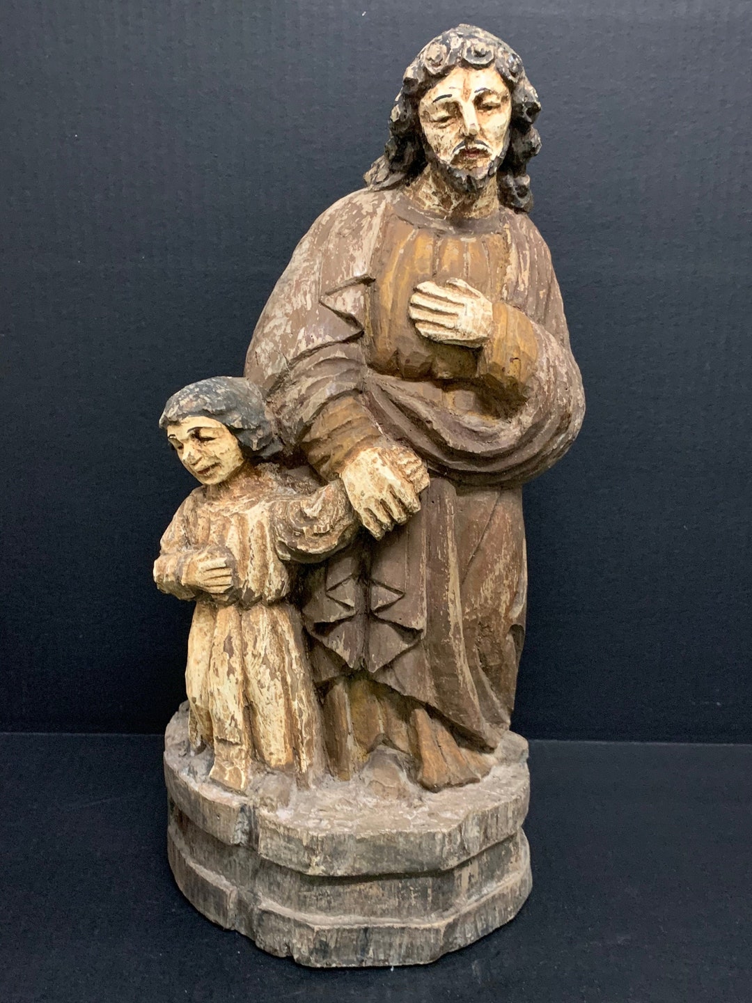 Carved Wood Religious Saint Joseph and Jesus Statue - Etsy