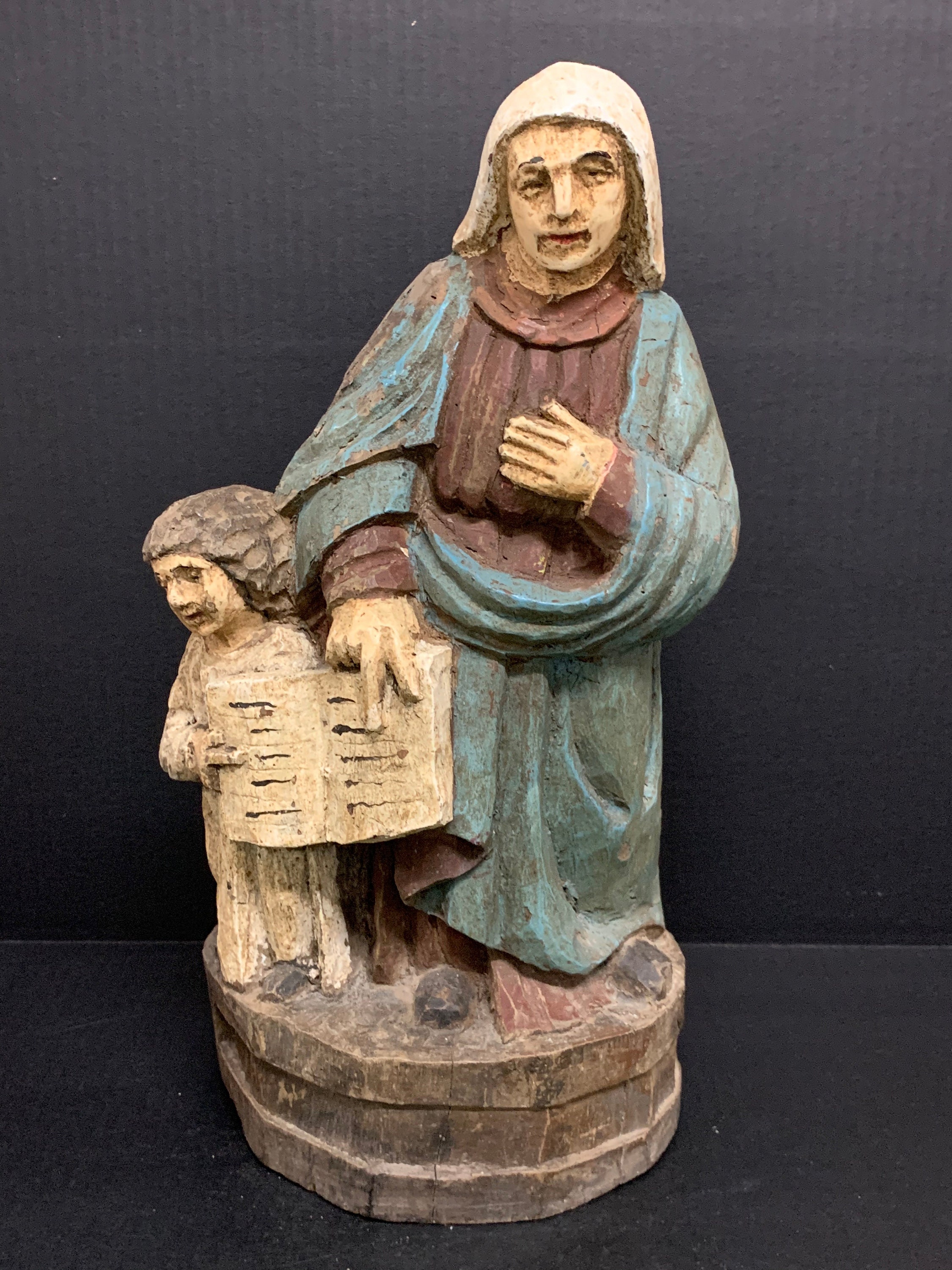 Carved Wood Religious Saint Anne Statue Etsy