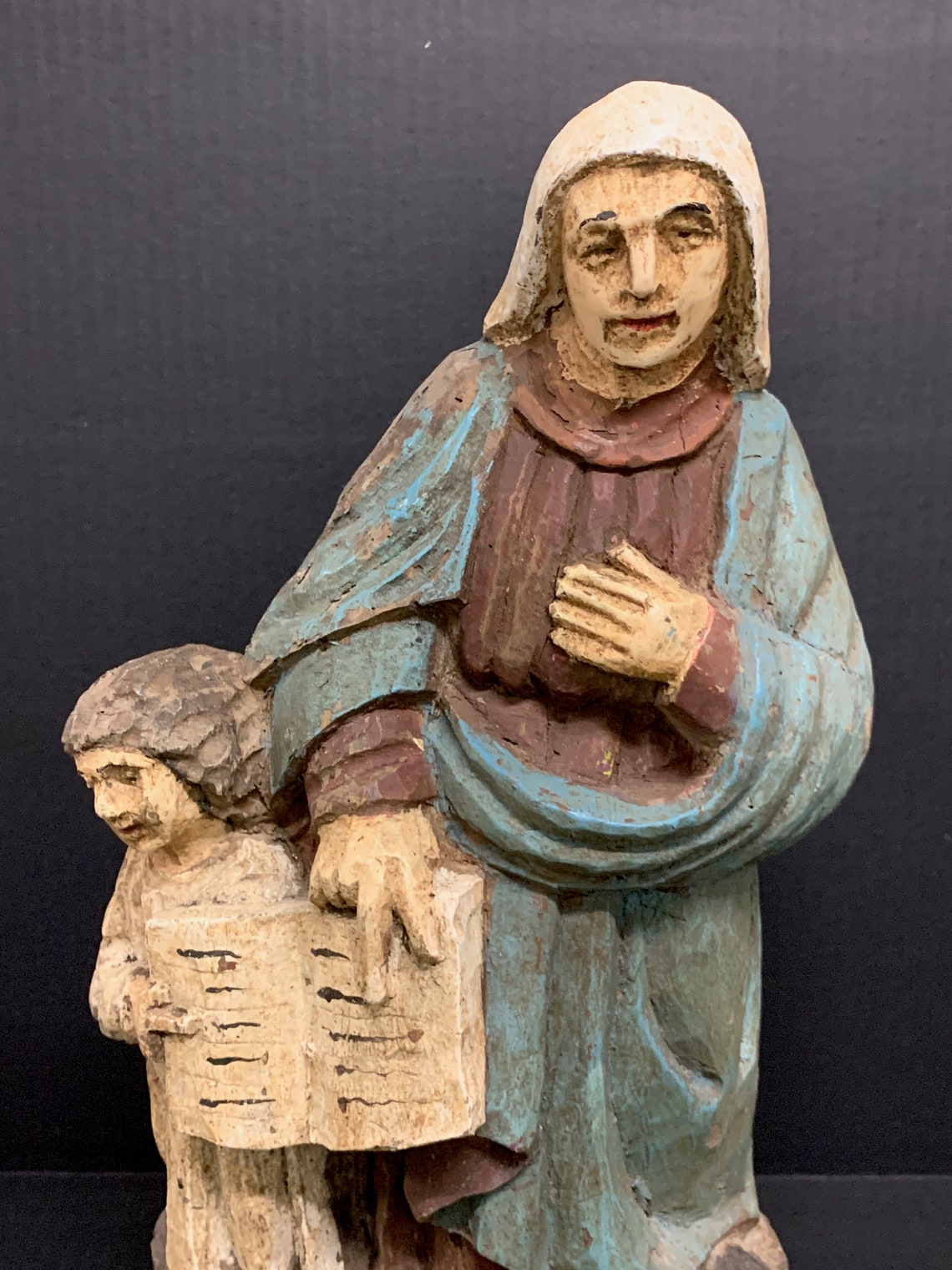 Carved Wood Religious Saint Anne Statue Etsy