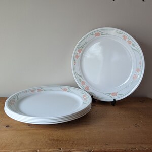 Set of 6 Corelle by Corning Peach Garland Dinner Plates / Vintage Corelle Dinner Plates / Corelle Peach Garland Floral White Dinner Plates