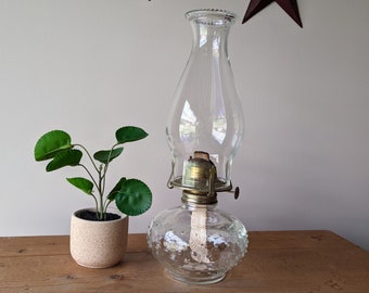 Beautiful Clear Hobnail Glass Hurricane Oil Lamp / Shabby Chic Oil Lamp / Vintage Hurricane Glass Oil Lamp / Hobnail Kerosene Lamp