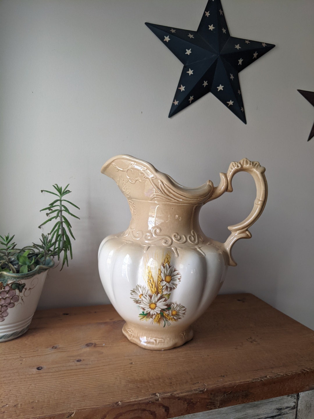 Antique Ironstone England 1890 Water Pitcher / Wheat Floral Etsy