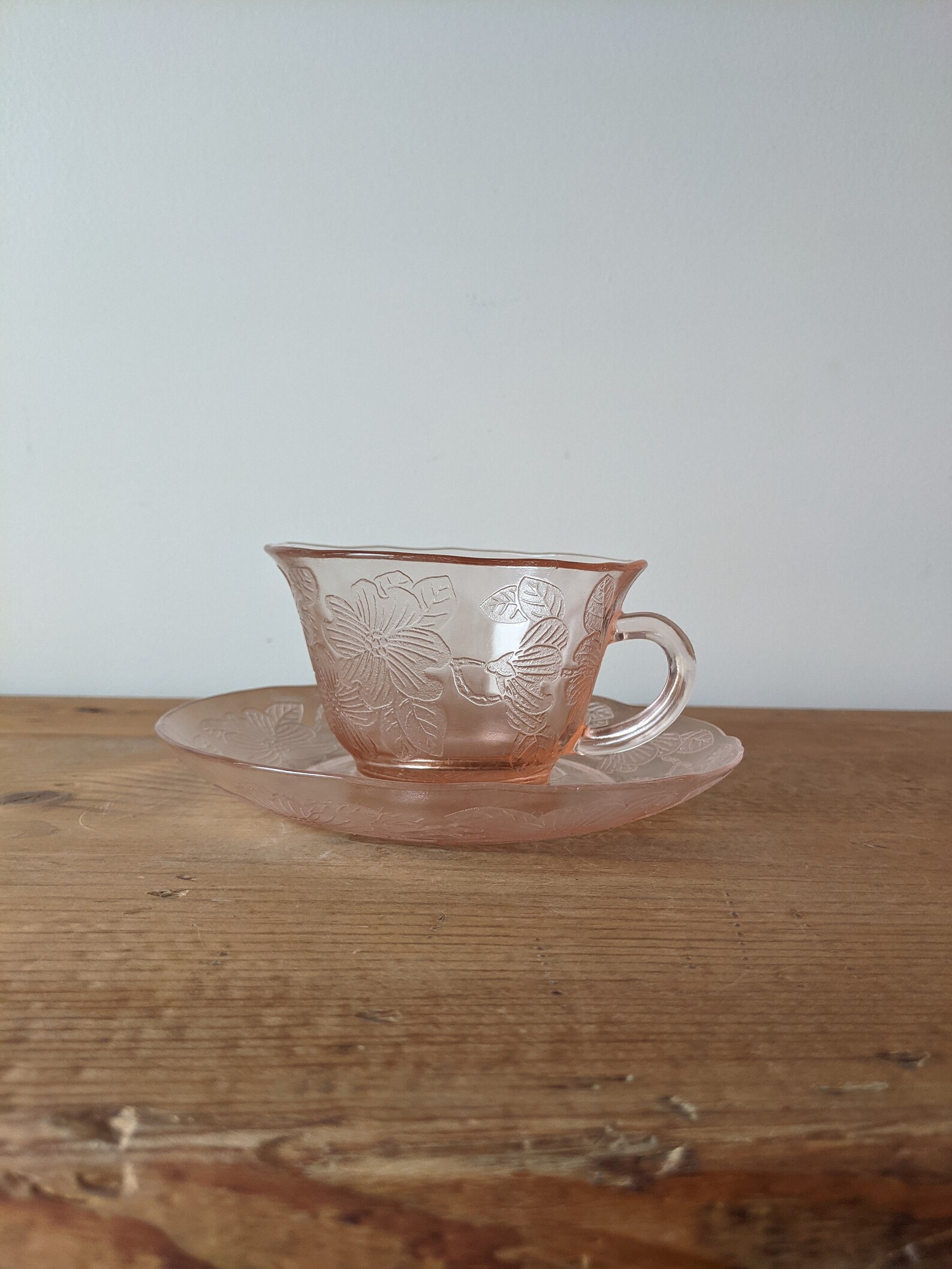 Vintage Pink Depression Glass Tea Cup W Saucer / Beautiful Etsy