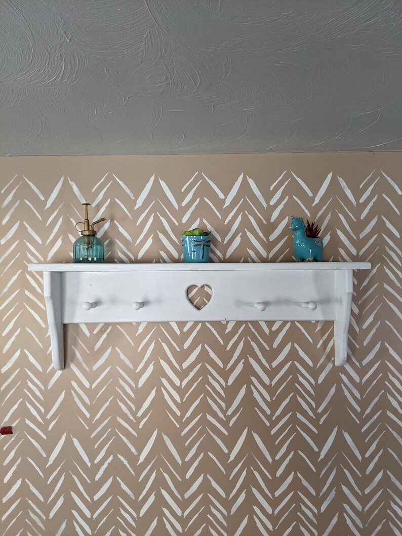 Shabby Chic White Heart Cut Shelf With Pegs / 32 Length Etsy