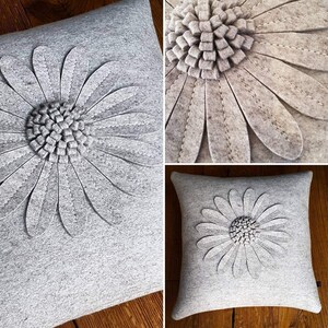 Daisy Cushion Cover LIGHT GREY by Isolyn. A lovely addition to an interior. Mother's Day, Birthday, leaving gift image 7