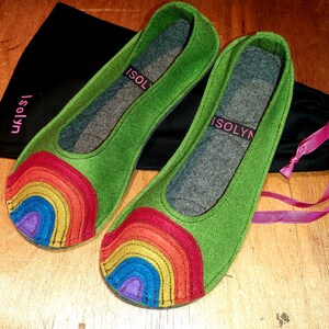 Ladies RAINBOW Ballerina Slippers - green - by Isolyn - ultimate comfort in your own home