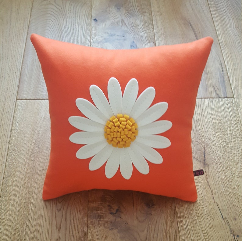 Isolyn Daisy Cushion Cover. It is a bright and fun cushion which will brighten up any room. Size 35x35cm or 40x40cm, Lovely gift Orange