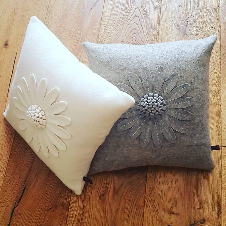 Daisy Cushion Cover LIGHT GREY by Isolyn. A lovely addition to an interior. Mother's Day, Birthday, leaving gift image 6