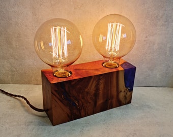 Wooden lamp, Edison bulb, Industrial lighting, Rustic decor, Night light, Table lamp