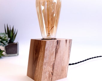 Wooden lamp, Edison bulb, Industrial lighting, Rustic decor, Night light, Table lamp