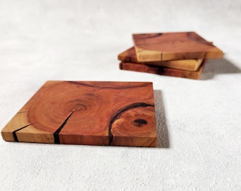 Plum Wood Coasters, Drink Coasters, Set of 6 coasters, Gift Coasters, Farmhouse Table Decor