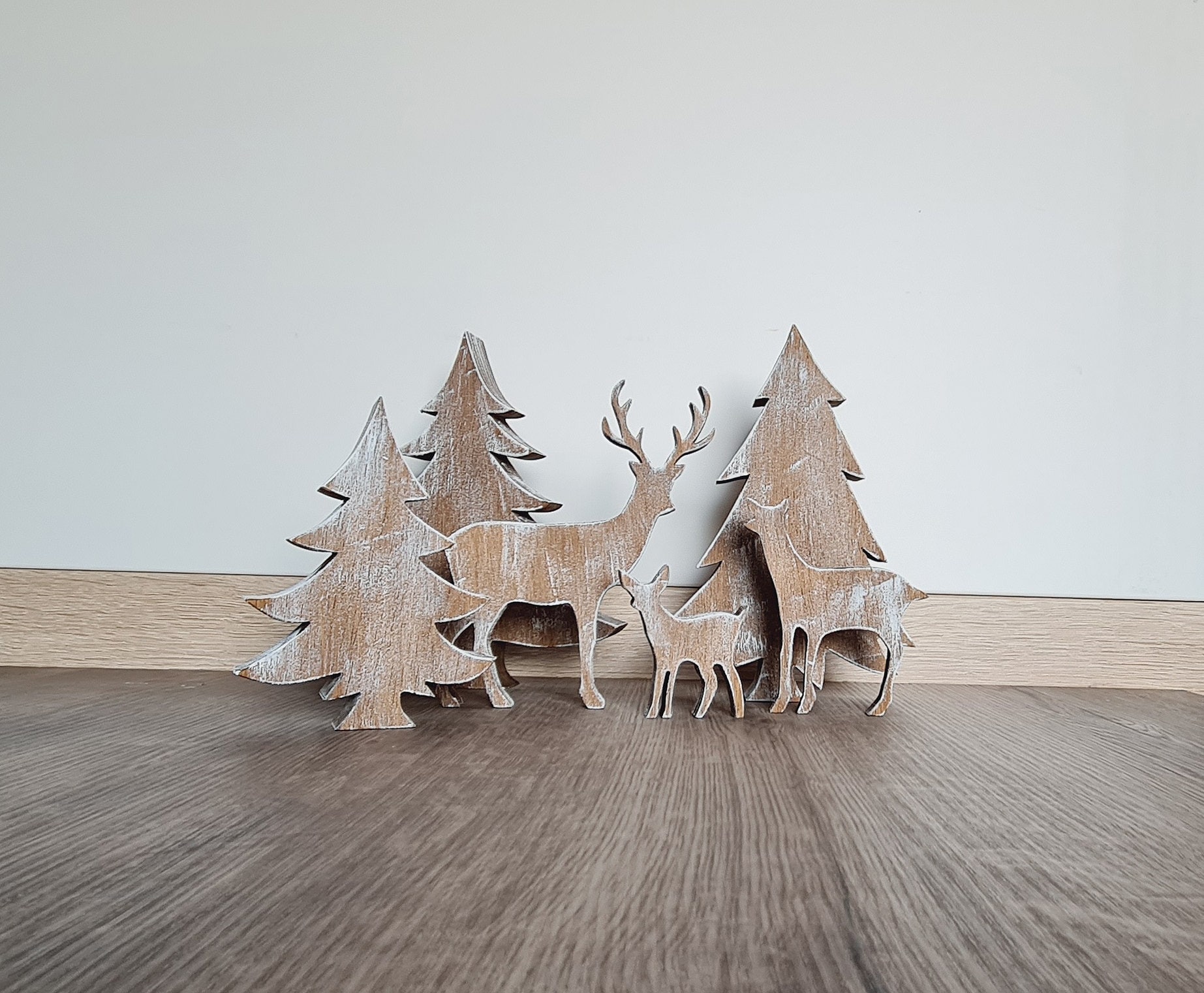 Christmas Decorations Christmas Deer Wood Decorations Office Desktop Male  And Female With White Hair Light Doodads Chalet Painted Wooden House