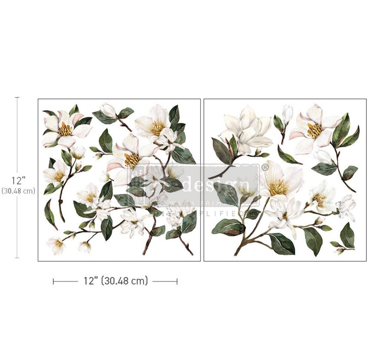 Papier Déco Transfert Prima Maxi - Thème Jardin Magnolia - 2 Feuilles 12x12 Pouces - Neuf