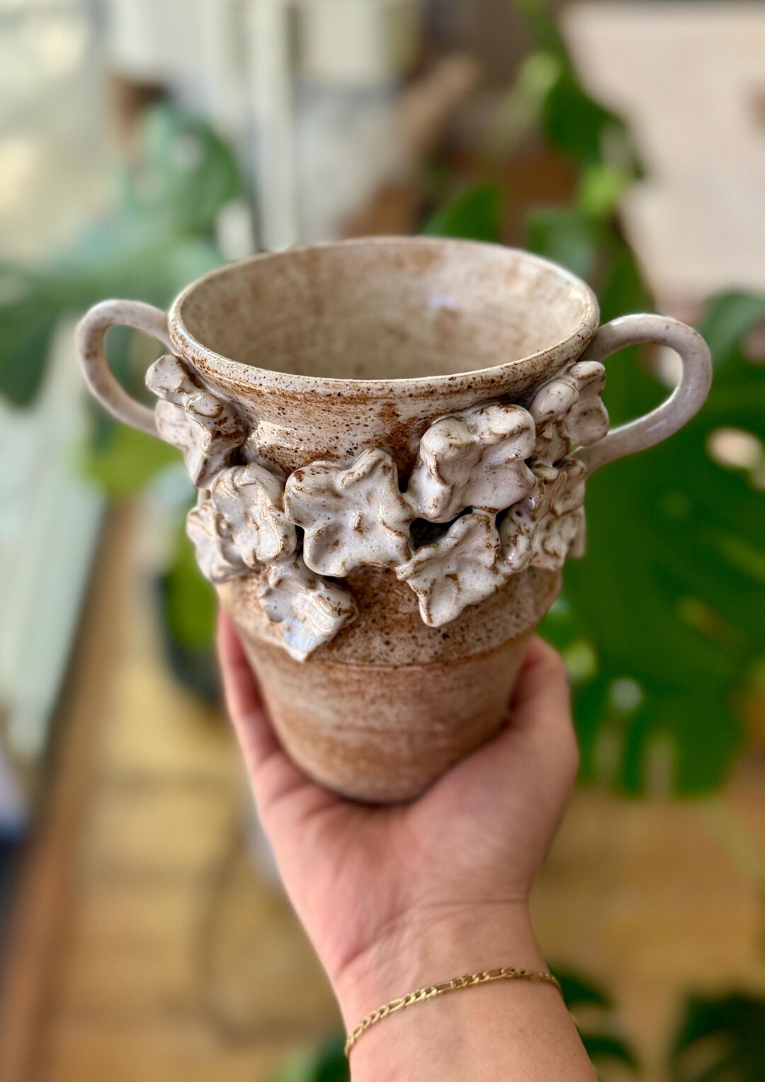 Handmade Ceramic Vase With Flower Detail, Rustic Stoneware Botanical ...