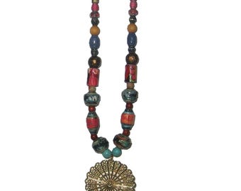 Paper Bead Necklace with Pendant
