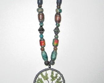 Paper Bead Necklace with Tree of Life Pendant